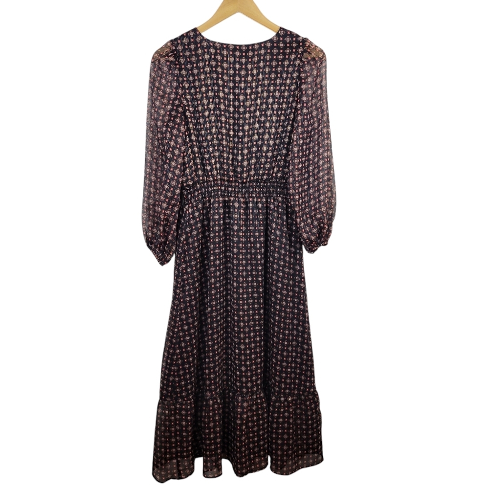 Talbots Fit & Flare Midi Dress in Dainty Medallion Size 4 V-Neck Flounced Hem - Picture 7 of 10